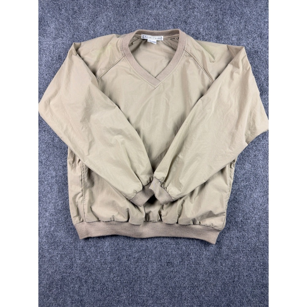 Vintage Izod Club Tan Khaki Nylon V-Neck Windshirt Pullover Womens‎ Large